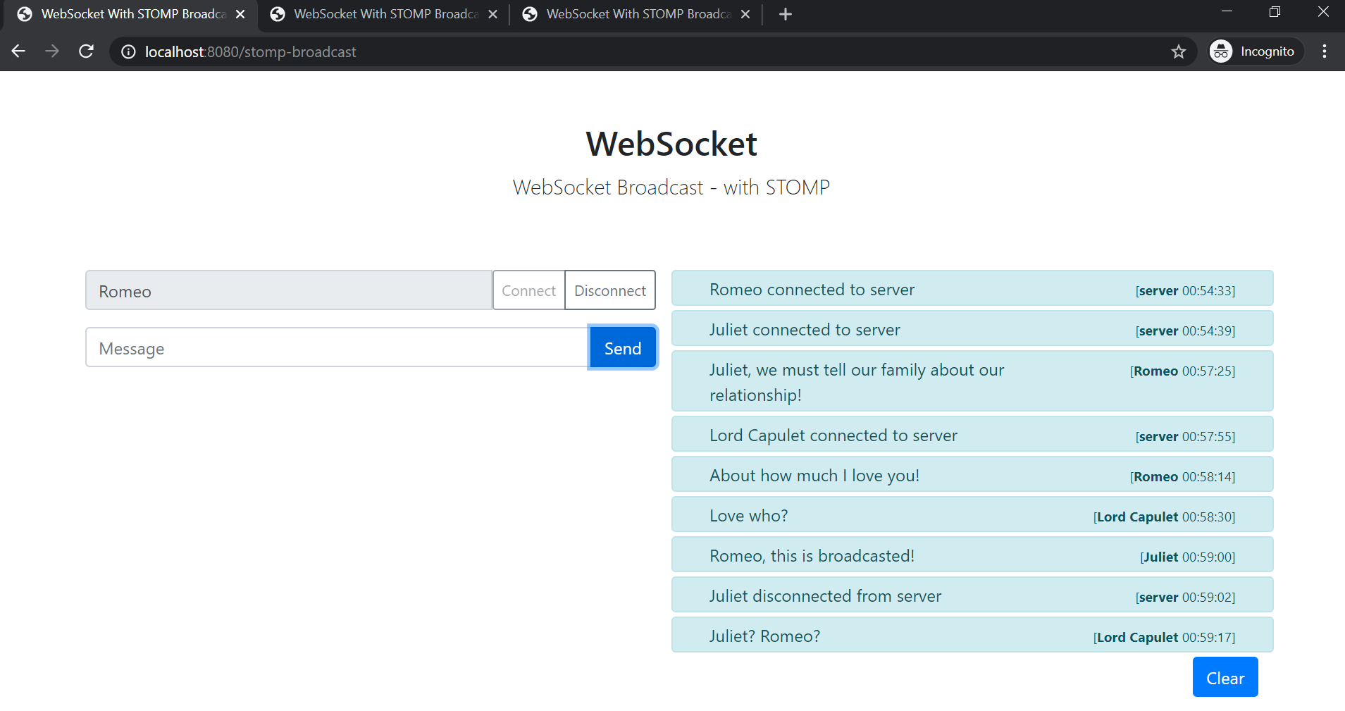 Websocket status